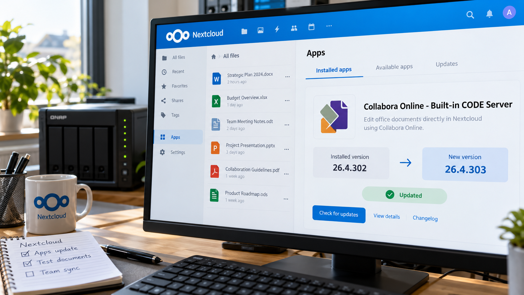 Nextcloud alkalmazáskezelő a Collabora Online beépített CODE szerverének 26.4.303-as biztonsági frissítésével.