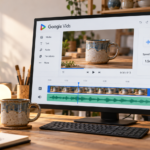 Kerámiatermék videójának szerkesztése Google Vidsben, külön hangsávval és másfélszeres lejátszási sebességgel.