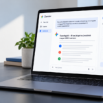 Laptopon megnyitott Gemini-felület, amely vállalati dokumentumokat tartalmazó Gemini Notebookhoz kapcsolódik.